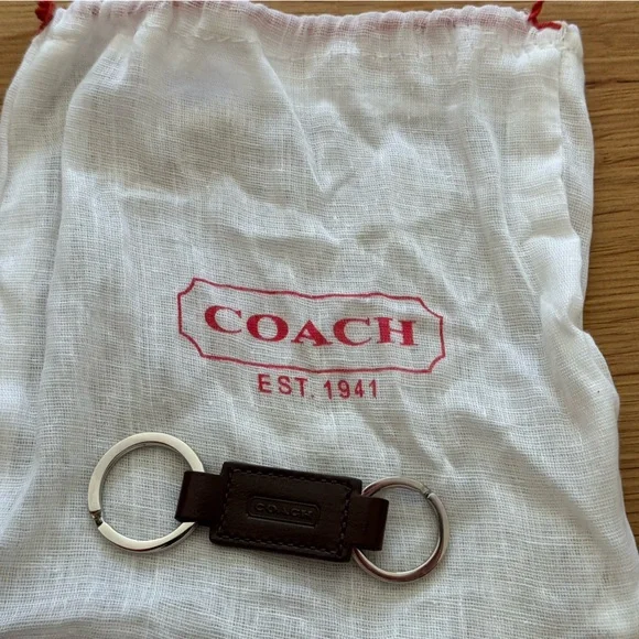 Coach Brown Leather Double Key Ring Keychain w/ Dust Bag - Picture 4 of 4